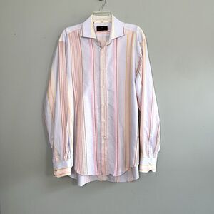 Etro Button Up Shirt Mens Size 43 Striped Cotton Quiet Luxury Made in Italy